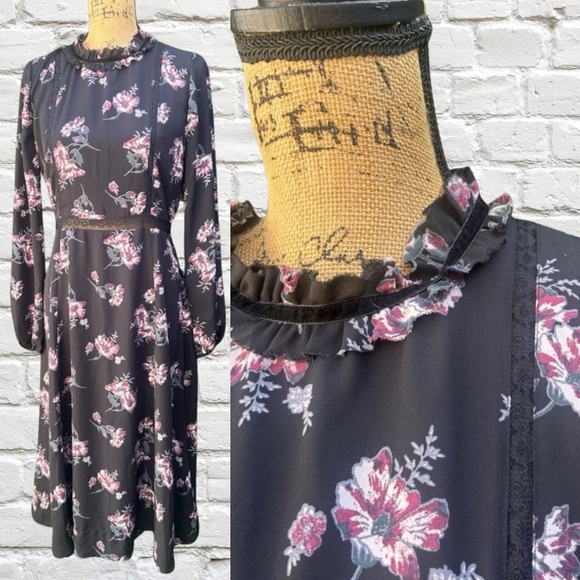 june & hudson Dresses & Skirts - June & Hudson Black Maxi Dress Whimsigoth Boho Goth Floral Ruffles Lace Velvet